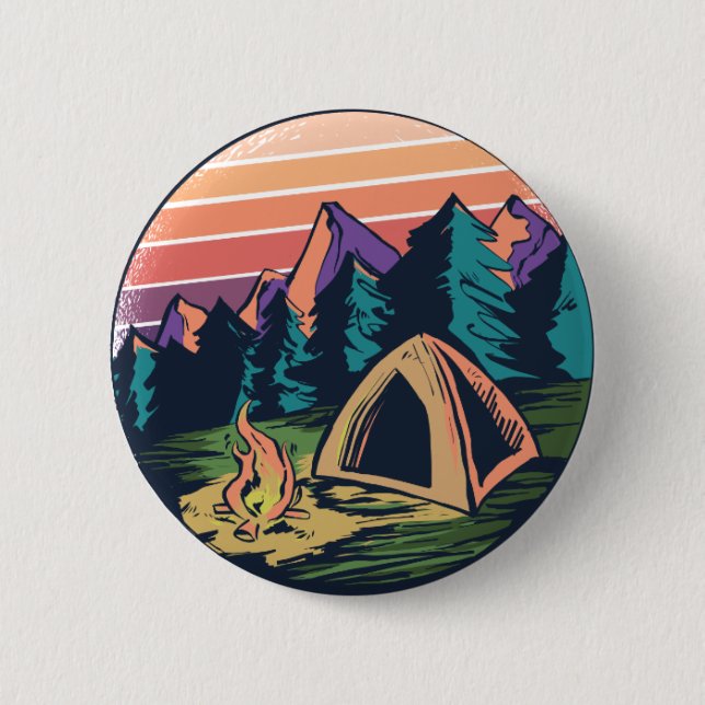 Konstruktion för solnedgång i campingbergscen i vi knapp (Framsida)