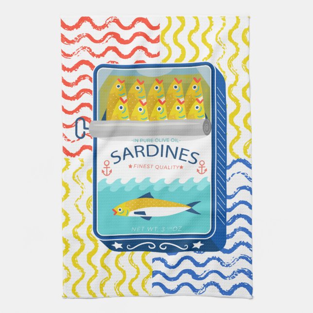 Konstruktion för tea Towel Eclectic Sardines Kökshandduk (Vertikal)