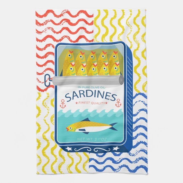 Konstruktion för tea Towel Eclectic Sardines Kökshandduk (Vertikal)