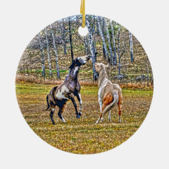 Konstruktion för två lekande pigmenthästar julgransprydnad keramik (Baksidan)