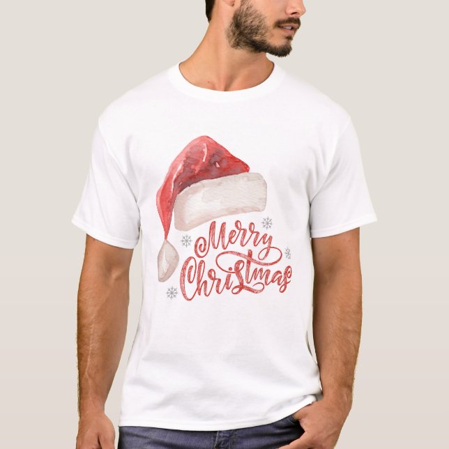 Konstruktion för vattenfärg Santa Hat "God jul" T Shirt (Framsida)