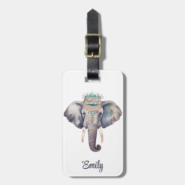 Konstruktion för vattenfärgen hippie elephant bagagebricka (Vertikal Framsida)