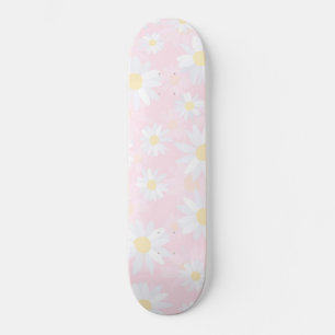 Konstruktion för vit Daisy Blommor Botanisk Rosa Mini Skateboard Bräda 18,5 Cm