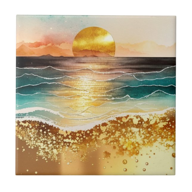 Konstruktion för Watercolor Beach Series 3 Kakelplatta (Framsidan)