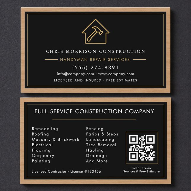 Konstruktion & Handyman QR-kod Trä Visitkort (Skapare uppladdad)