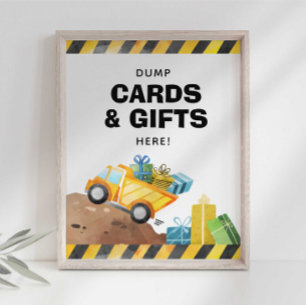 Konstruktion Lastbil Dumpa Gåvor Här Festsign Poster