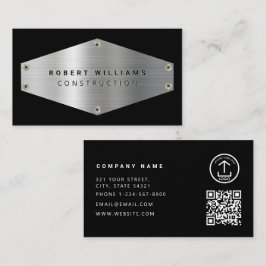 Konstruktion Metall QR-kod Svart Metallisk Silver Visitkort