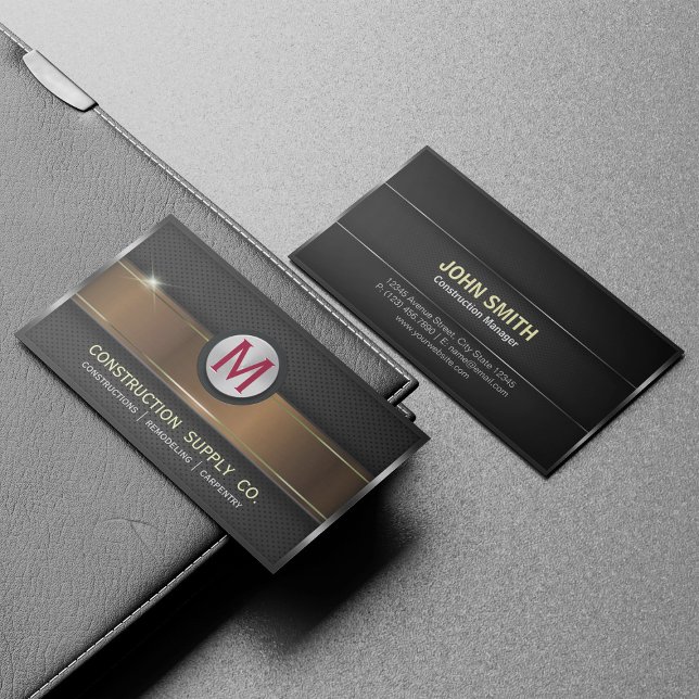Konstruktion Metallram Monogram Guld Rand Visitkort (Skapare uppladdad)