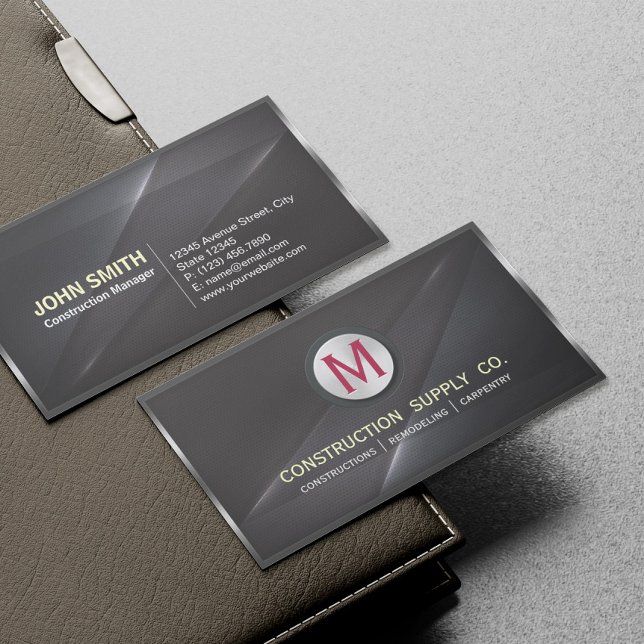 Konstruktion Metallram Monogram Svart Metall Visitkort (Skapare uppladdad)