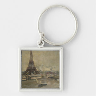 Konstruktionen av det Eiffel torn Fyrkantig Silverfärgad Nyckelring