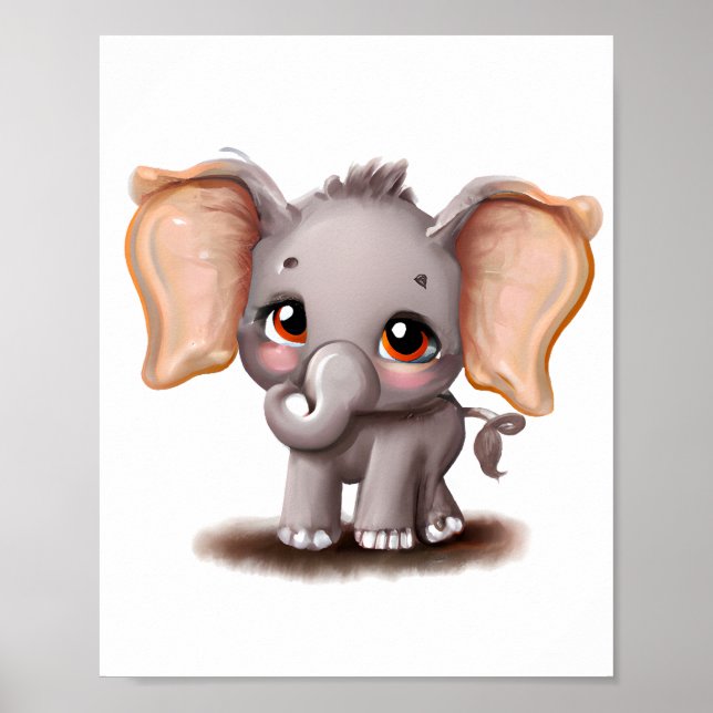 Konstruktionen Cute baby elephant teckning poster (Framsidan)