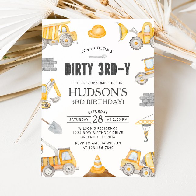 Konstruktions Dirty 3rdy Dumper Lastbil Födelsedag Inbjudningar (Skapare uppladdad)