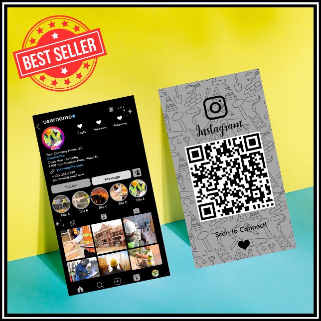 Konstruktions Instagram Grå QR-kod Visitkort (Skapare uppladdad)