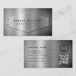 Konstruktions QR-kod Metallisk Silver Metall Visitkort