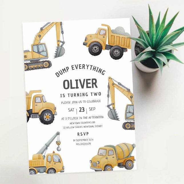 Konstruktionsdumper 3-årsdag inbjudningar (Skapare uppladdad)