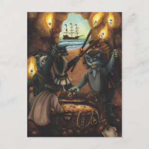 Konstruktionskort för pirat Cats Treasure Island C Vykort