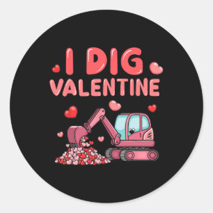 Konstruktionslastbil Jag gräver valentin rolig poj Runt Klistermärke