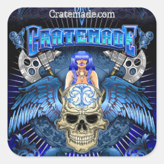 Konstruktionsmärke för Winged Skull Art Design 2 Fyrkantigt Klistermärke