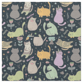 Konstruktionsstruktur för katter och blommor tyg