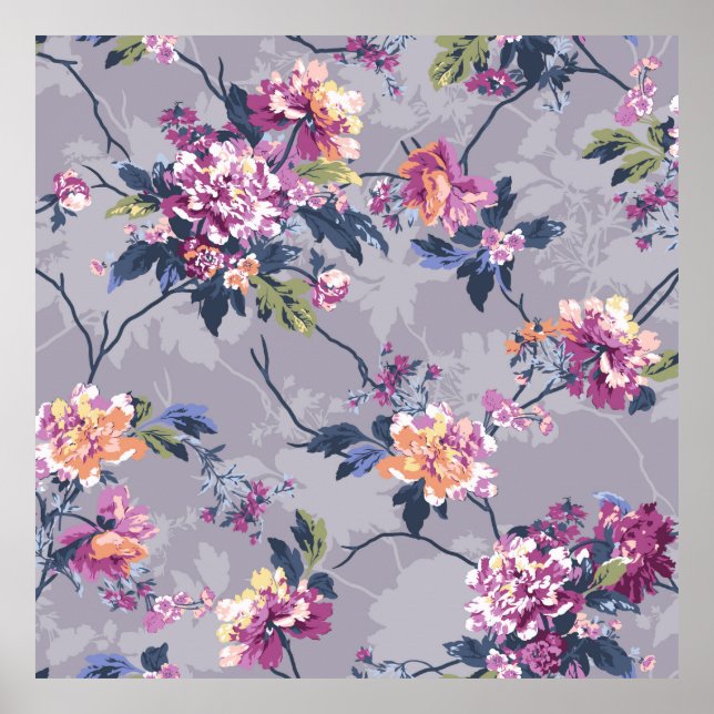 Konstruktionstextilier av blomma mönster, bak poster (Framsidan)