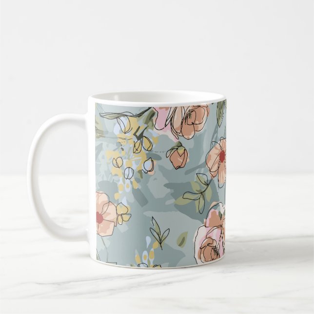 Konstruktionstextilier av blomma mönster, län kaffemugg (Vänster)