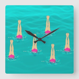 Konstsimmande simmar under Vatten Fyrkantig Klocka