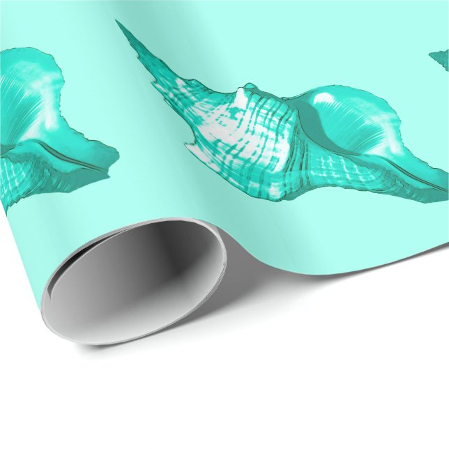 Konstskiss av snigelskal - turkos, vit och akvatis presentpapper (Rullad Hörn)