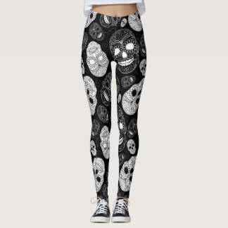 Konstsvart & vit för day of the dead mosaisk leggings