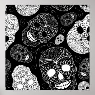 Konstsvart & vit för day of the dead mosaisk poster