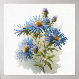 Konsttryck Affisch Blå Aster Blomma