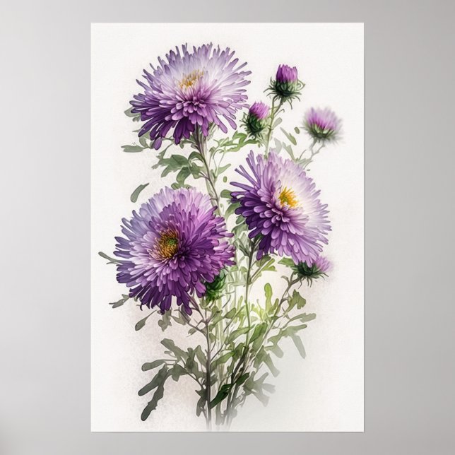 Konsttryck Affisch med Violett Asterblomma (Framsidan)