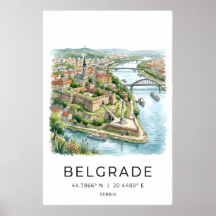 Konsttryck av Belgrads stadsbild - Mjuk akvarell Poster