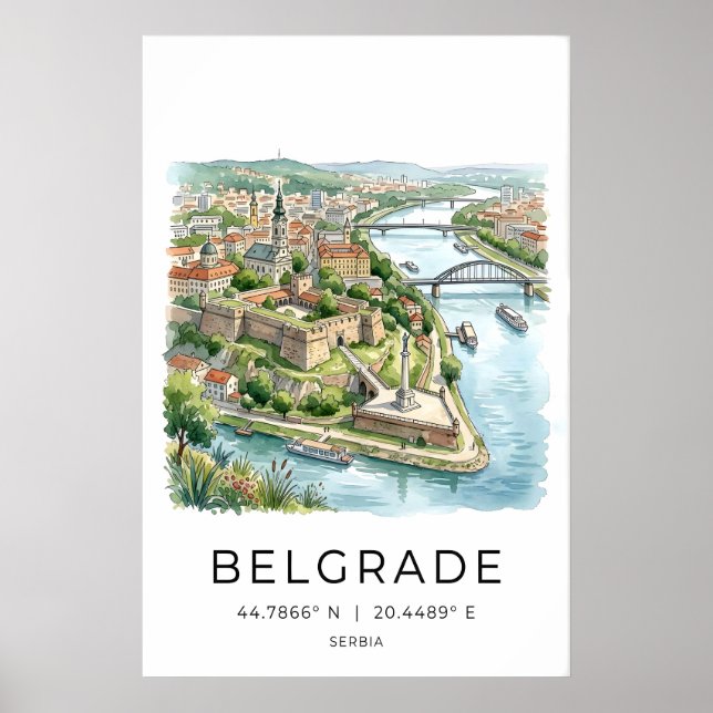 Konsttryck av Belgrads stadsbild - Mjuk akvarell Poster (Framsidan)