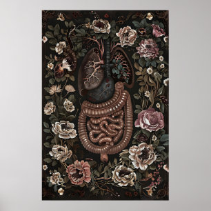 Konsttryck av blomsteranatomi, gotiska tarmar lung poster