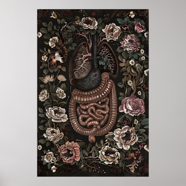 Konsttryck av blomsteranatomi, gotiska tarmar lung poster (Framsidan)