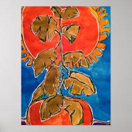 Konsttryck av en surrealistisk tomatplanta poster