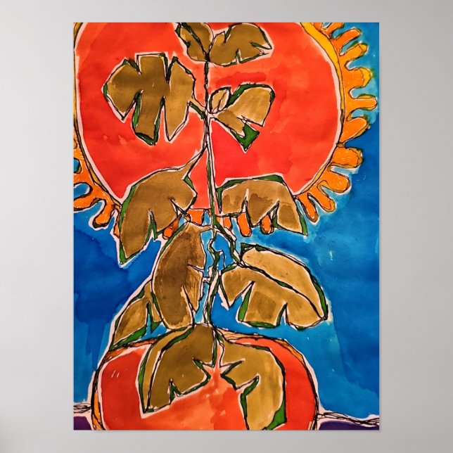 Konsttryck av en surrealistisk tomatplanta poster (Framsidan)
