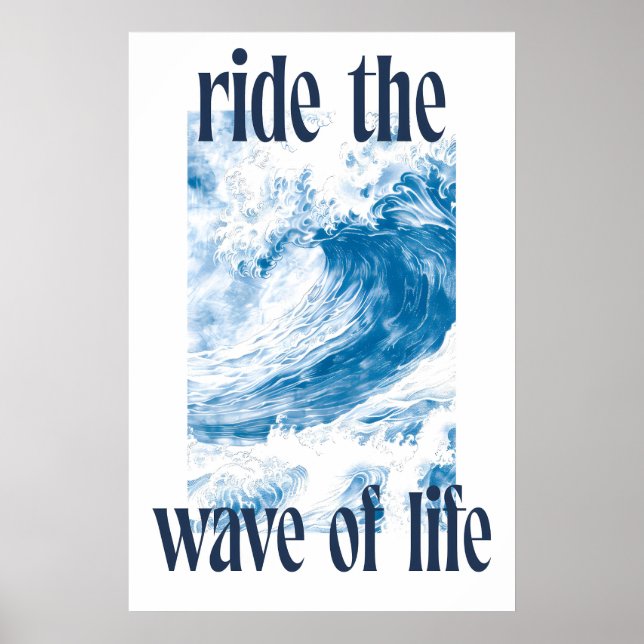 Konsttryck av havsvåg Indigo Hokusai-stil Surf Poster (Framsidan)