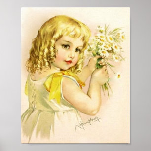 Konsttryck av Maud Humphrey Flicka i gul klänning Poster