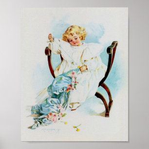 Konsttryck av Maud Humphrey Flicka som syr Poster