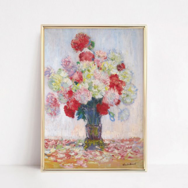 Konsttryck av Pionblomma Stilleben Hemdekor Poster (Vase de Pivoines by Claude Monet, 1882 – Impressionist Peony Still Life Art Print)