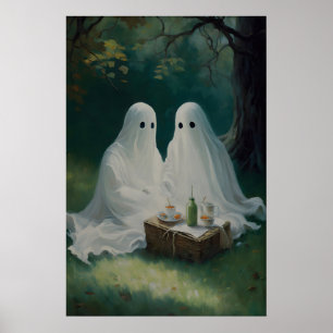 Konsttryck av spökpar på picknick Dark Academia Go Poster