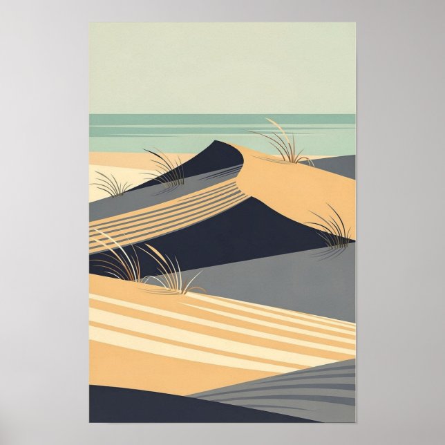 Konsttryck av Vindpinade Dyner, Kust och Hav Poster (Framsidan)
