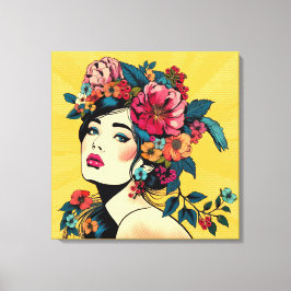 Konsttryck Canvas Kvinna med blomsterkrans