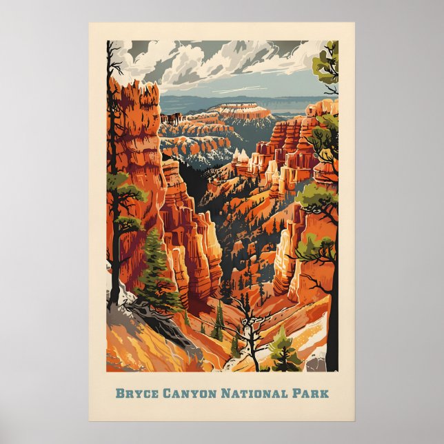 Konsttryck från nationalpark - Bryce Canyon Retro Poster (Framsidan)