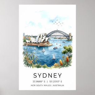 Konsttryck i akvarell Sydney Harbour i gryningen - Poster