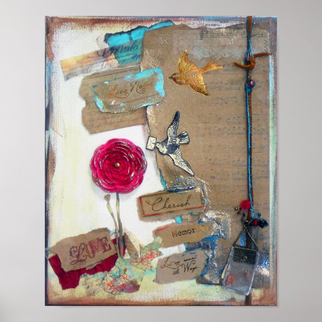 Konsttryck i blandad teknik - Mixed Media Love Poster (Framsidan)