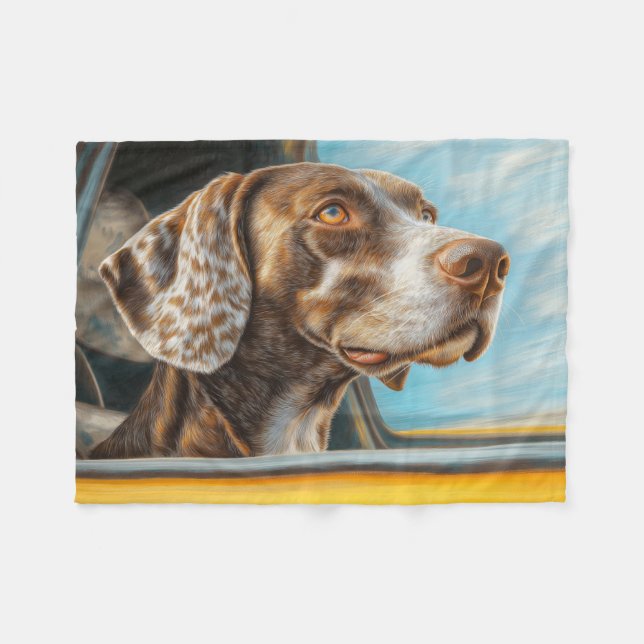 Konsttryck med fläckig hund på biläventyr fleecefilt (Framsidan (Horisontell))