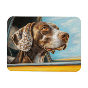Konsttryck med fläckig hund på biläventyr magnet