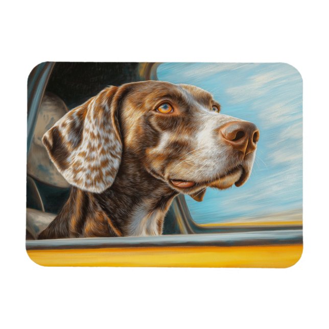 Konsttryck med fläckig hund på biläventyr magnet (Horisontell)